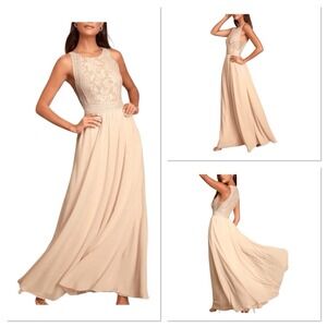 Lulus Forever and Always Blush Pink Lace Maxi Dress, Size Large Sleeveless Lined